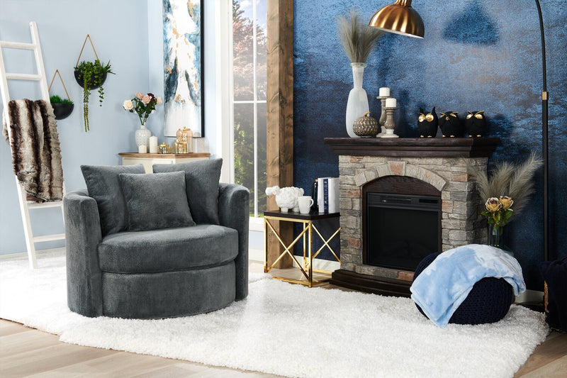 Fauteuil d’appoint pivotant Cuddler Midi de 42 po fabriqué au Canada en tissu de chenille - gris Plush Thunder