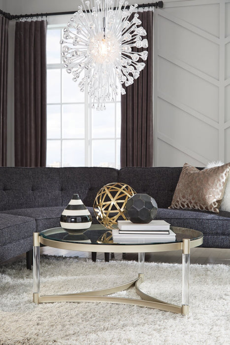 Table à café ronde moderne Silas de 40,75 po avec dessus en verre - platine avec métal et acrylique