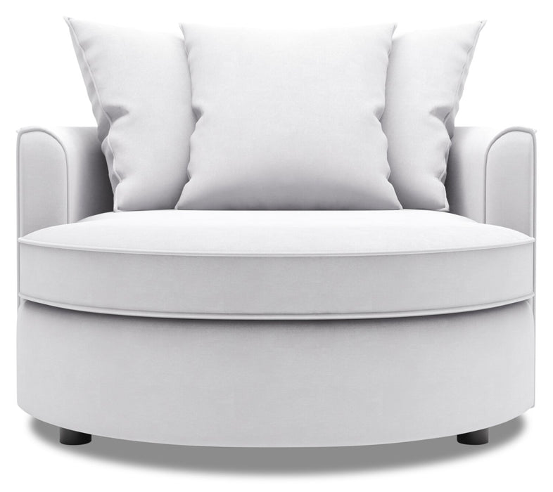 Fauteuil d’appoint enveloppant Sofa Lab personnalisable de 48 po fabriqué au Canada en tissu d’apparence lin - blanc Pax Ice