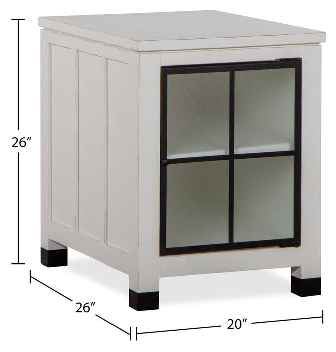 Table de fauteuil moderne Harper de 20 po avec porte en verre et rangement - pin blanc