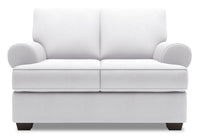  Causeuse Roll de Sofa Lab de 64 po fabriquée au Canada en tissu d’apparence lin avec accoudoirs enroulés - blanc Pax Ice 