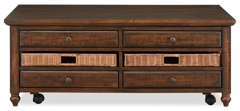 Table à café rustique Cottage Lane de 50 po avec dessus relevable et rangement - bois brun foncé