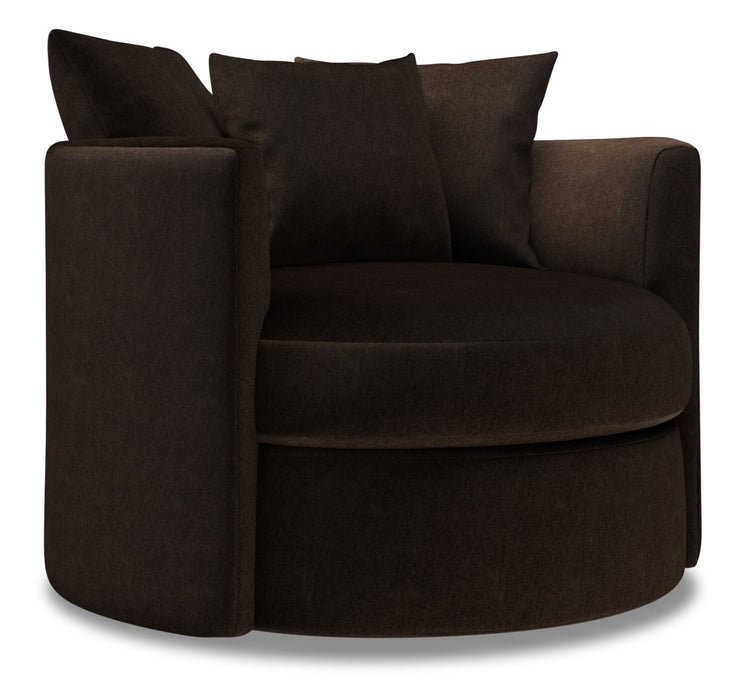 Fauteuil d’appoint pivotant Nest de Sofa Lab personnalisable de 41 po fabriqué au Canada en tissu de chenille - brun Luxury Chocolate