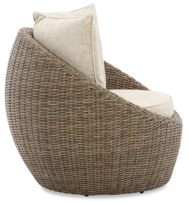 Ensemble de 2 fauteuils Lume pour la terrasse à l’extérieur - osier en résine et tissu Nuvella, résistant aux rayons UV et aux intempéries - naturel et beige