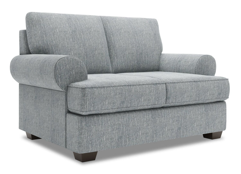 Causeuse personnalisable Roll de Sofa Lab de 64 po fabriquée au Canada en tissu d’apparence lin avec accoudoirs enroulés - gris Luna Pewter