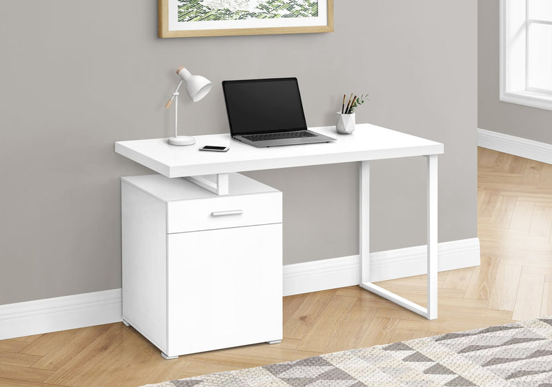 Bureau réversible Remi de 47,25 po avec tiroir et armoire - blanc