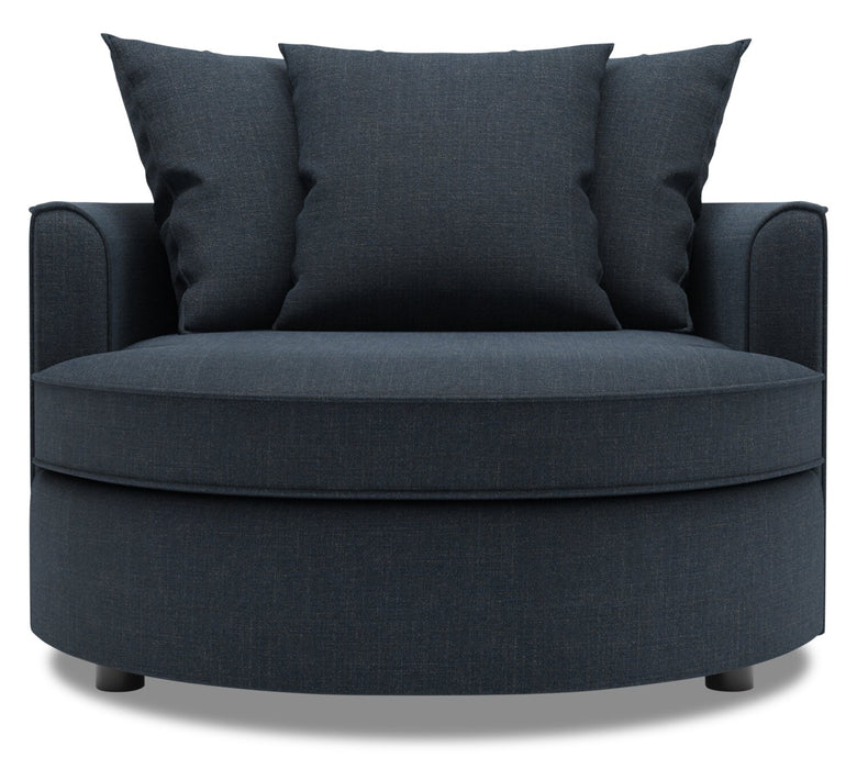 Fauteuil d’appoint enveloppant Sofa Lab personnalisable de 48 po fabriqué au Canada en tissu d’apparence lin - bleu Luna Sailor