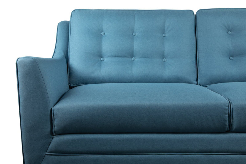 Sofa Novalee de 75,5 po en tissu d’apparence lin avec accoudoirs évasés et capitonnage à boutons - bleu