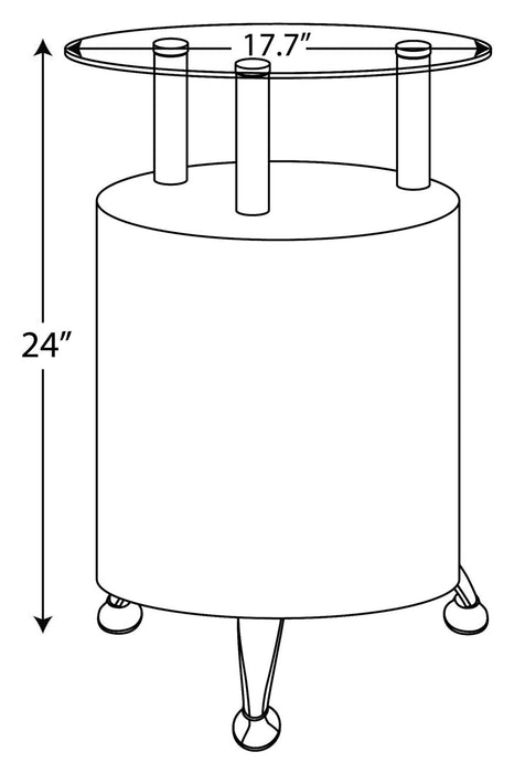 Table de bout ronde moderne Savon de 17,72 po avec dessus en verre et tablette - bois blanc et chrome 