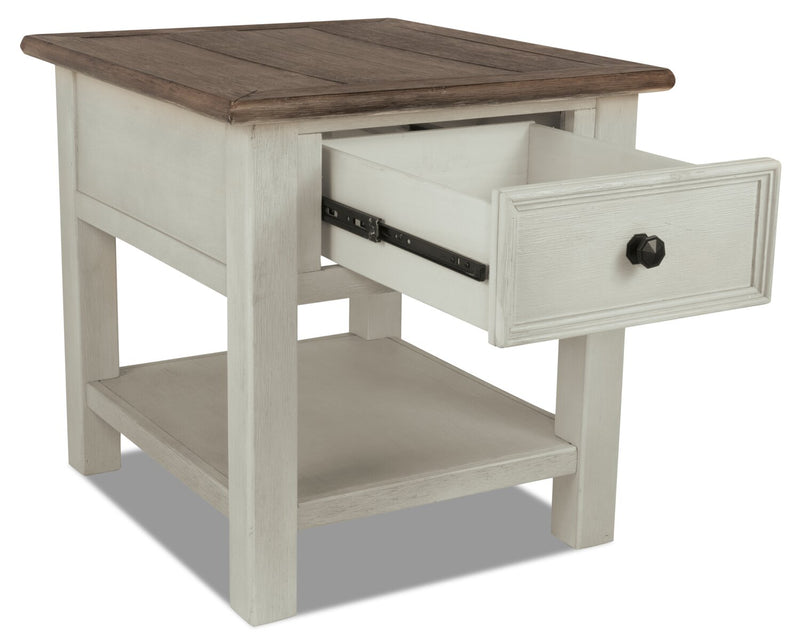 Table de bout rustique Colby de 24 po avec rangement et tablette - bois deux teintes