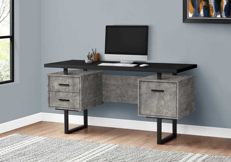 Bureau réversible Teagan de 60 po à 3 tiroirs - apparence béton gris