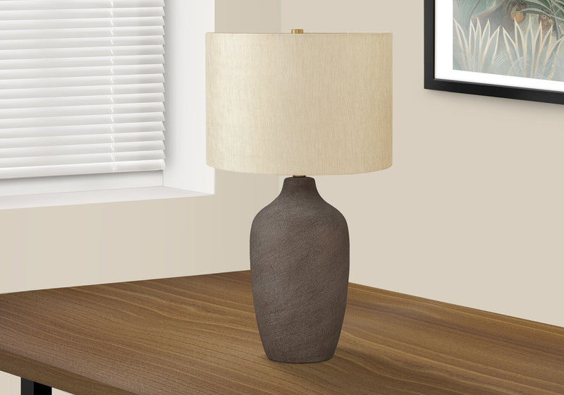 Lampe de table de 27 po en céramique grise avec abat-jour beige