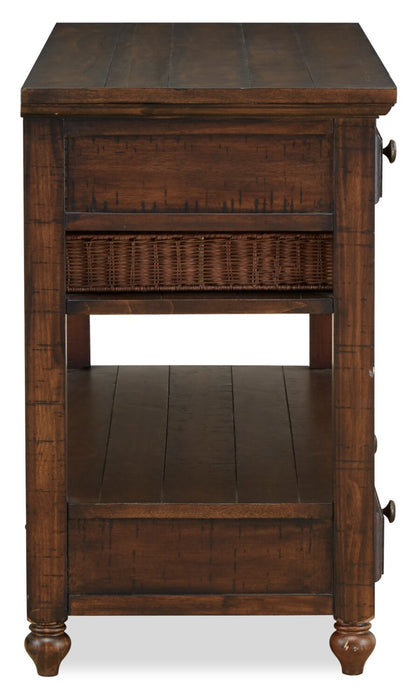 Table de salon rustique Cottage Lane de 50 po avec rangement et tablette - bois brun foncé