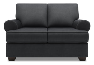Causeuse personnalisable Roll de Sofa Lab de 64 po fabriquée au Canada en tissu d’apparence lin avec accoudoirs enroulés - gris Pax Pepper