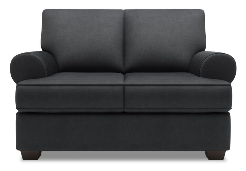 Causeuse personnalisable Roll de Sofa Lab de 64 po fabriquée au Canada en tissu d’apparence lin avec accoudoirs enroulés - gris Pax Pepper