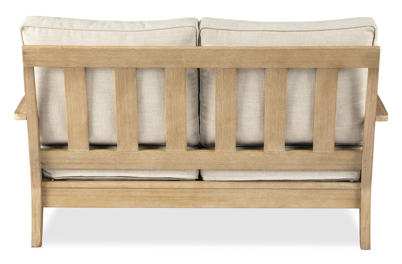 Causeuse Juno pour la terrasse à l’extérieur - eucalyptus et tissu Nuvella, résistante aux rayons UV et aux intempéries - naturelle et beige