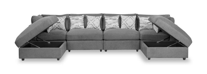 Sofa sectionnel modulaire Evolve de Scott Living 6 pièces en tissu d’apparence lin avec coussins en duvet et plumes - gris anthracite
