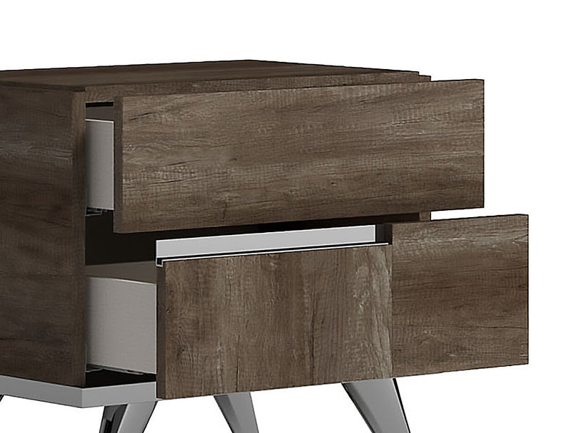 Table de nuit Gino à 2 tiroirs - fabriquée en Italie, 24,8 po (L) x 23,2 po (H), moderne - brune