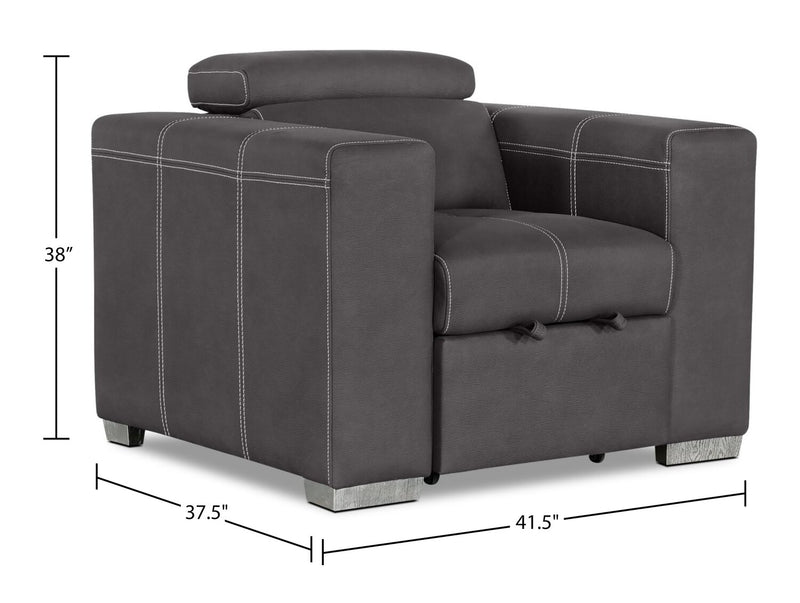 Fauteuil Drake de 41,5 po en tissu de suédine avec pouf rétractable et appuie-têtes relevables - gris ciment