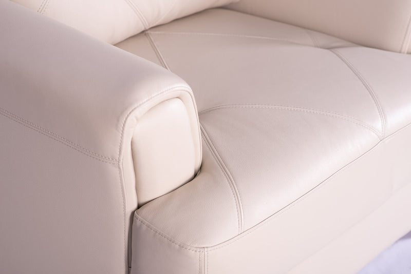 Meuble Vita de Château d’Ax de 44 po en cuir 100 % véritable avec coutures à motif de diamant et pattes en bois - blanc fumée