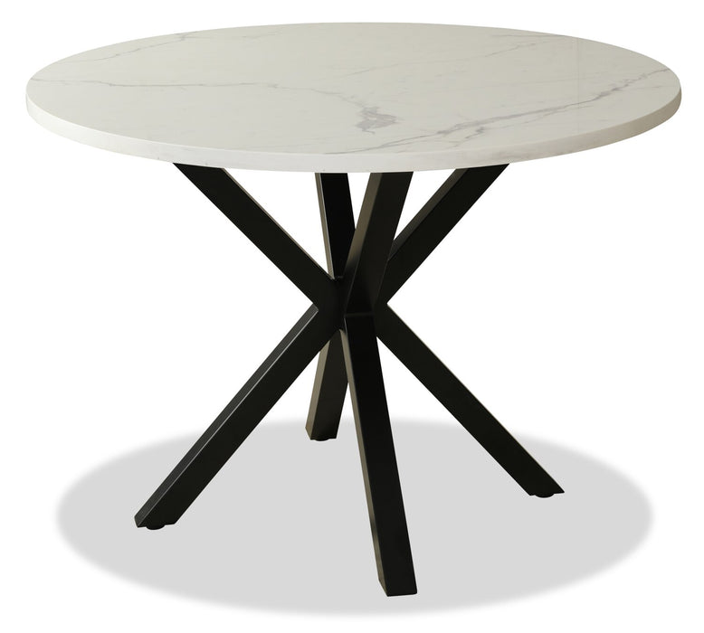 Ensemble de salle à manger Verona 5 pièces en métal avec table ronde de 42 po (L), dessus en marbre synthétique et 4 chaises Lexi - taupe