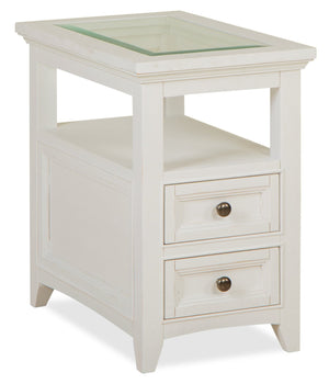 Table de bout traditionnelle Heron Cove de 15 po avec dessus en verre, rangement et tablette - pin blanc