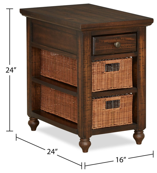 Table de fauteuil rustique Cottage Lane de 16 po avec rangement - bois brun foncé