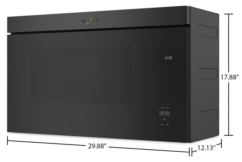 Four à micro-ondes à hotte intégrée Whirlpool de 1,1 pi³ à installation affleurée avec cuisson à 900 W - acier inoxydable noir - YWMMF5930PV