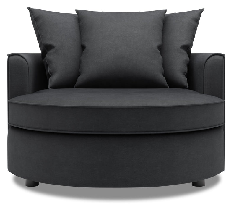 Fauteuil d’appoint enveloppant Sofa Lab personnalisable de 48 po fabriqué au Canada en tissu d’apparence lin - gris Pax Pepper