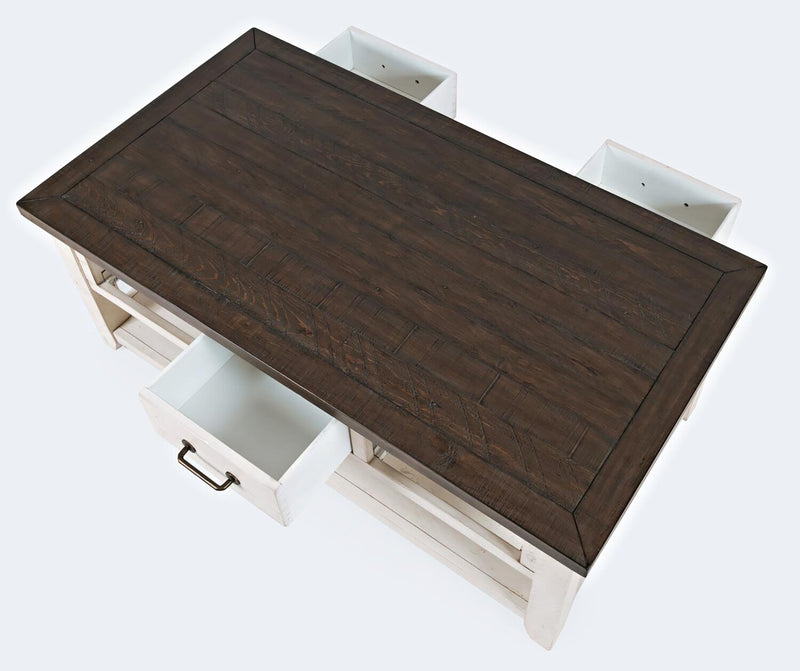 Table à café rustique Morgan de 48 po avec rangement, tablette et roulettes - blanche avec bois recyclé