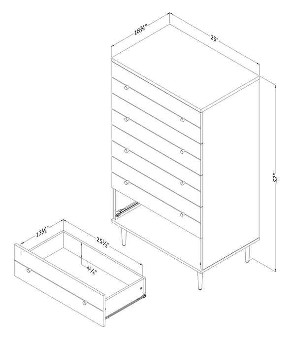 Commode verticale somptueuse Lake de 29 po (L) x 52 po (H) à 5 tiroirs pour la chambre à coucher, fabriquée au Canada - noire
