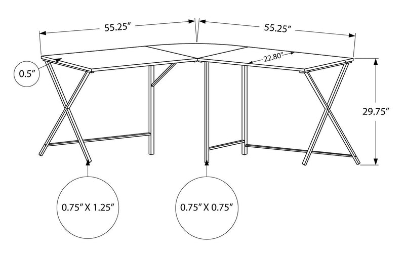 Bureau en coin en forme de L Lidia de 55,25 po - blanc