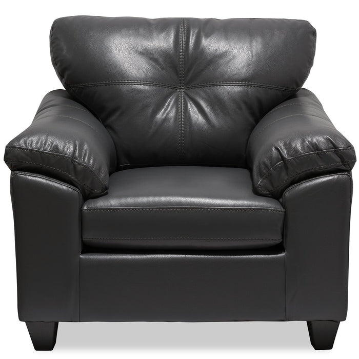 Fauteuil Addison de 42 po fabriqué au Canada en tissu d’apparence cuir avec coussin de dossier capitonné - gris