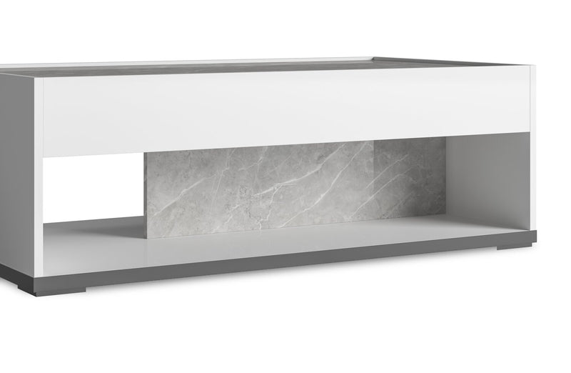 Table à café moderne Marla de 47,25 po avec tablette - blanche et grise avec imitation de marbre