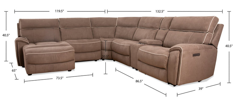 Sofa sectionnel de gauche à inclinaison électrique Newport de Cindy Crawford Home 6 pièces en suédine avec port USB - taupe