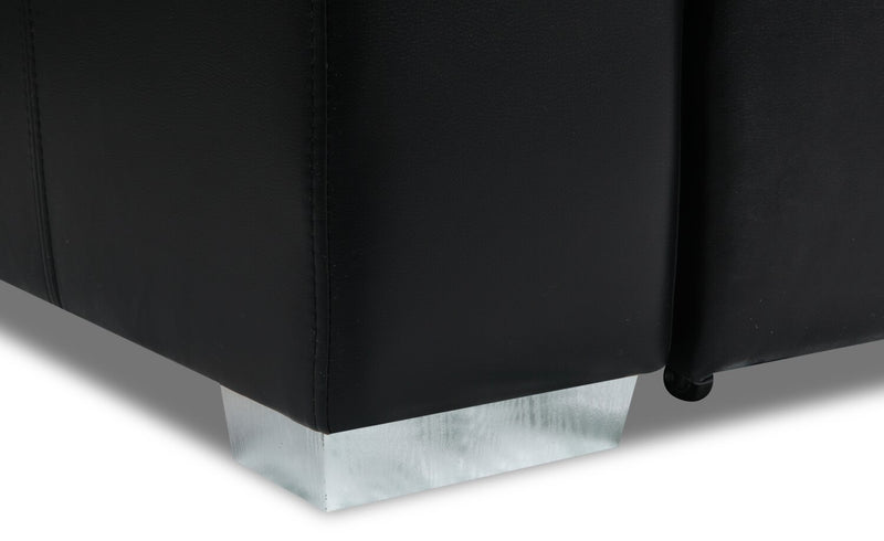 Sofa-lit sectionnel de gauche Drake 3 pièces en tissu d’apparence cuir avec pouf de rangement - noir