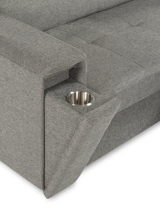 Sofa-lit sectionnel de droite Savvy 2 pièces en tissu d’apparence lin avec appuie-têtes réglables - gris