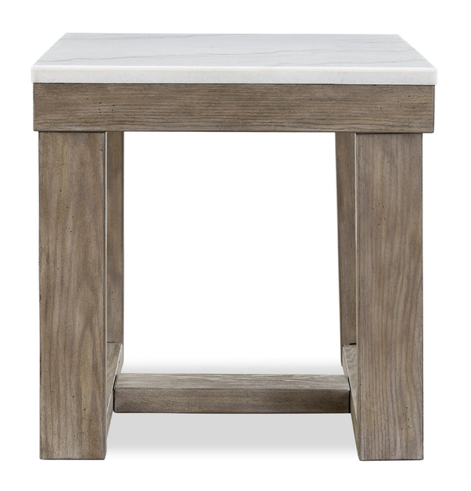 Table de bout moderne Corsa de 24 po - dessus en marbre avec base en bois gris-brun