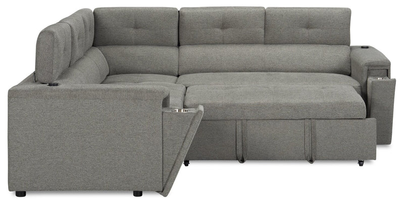 Sofa-lit sectionnel de droite Savvy 2 pièces en tissu d’apparence lin avec appuie-têtes réglables - gris
