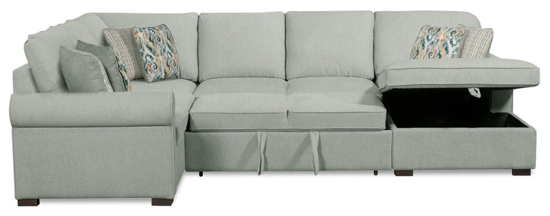 Sofa-lit sectionnel de droite Haven de Scott Living 3 pièces en tissu de chenille avec fauteuil long de rangement - bleu écume de mer