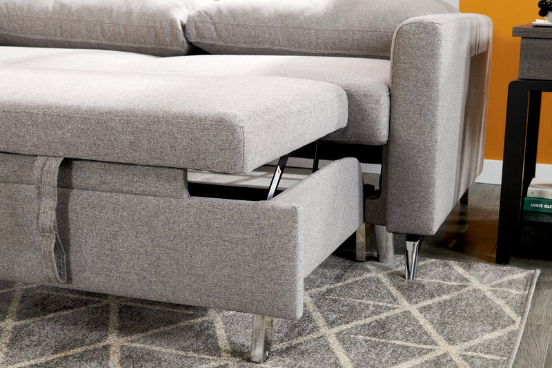 Sofa-lit Wilson de 77,5 po en tissu d’apparence lin avec coussins de dossier rabattables et pattes en métal - gris Solis 