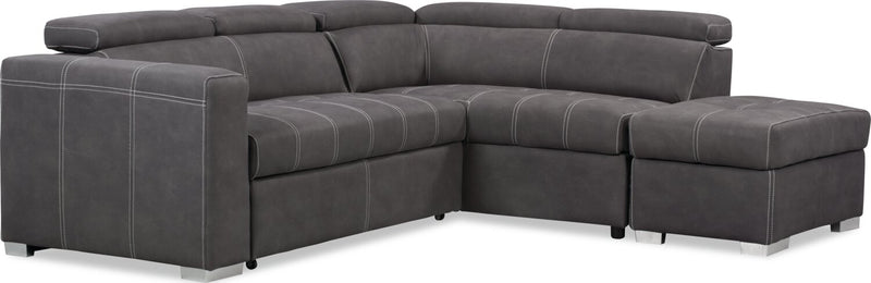 Sofa-lit sectionnel de droite Drake 3 pièces en tissu de suédine avec pouf de rangement - gris ciment