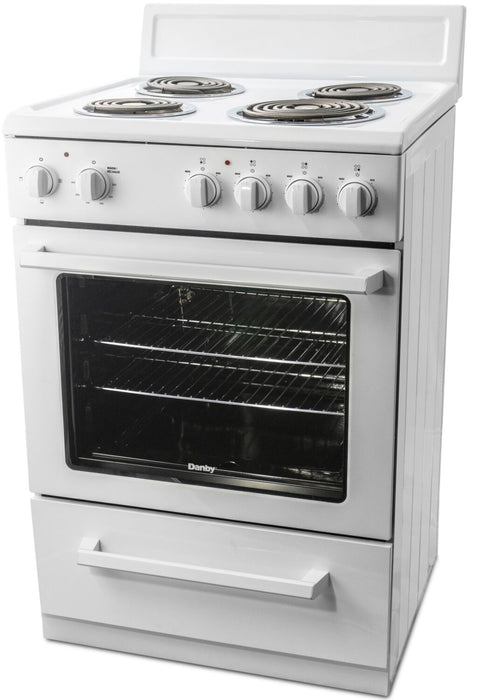 Cuisinière électrique Danby de 2,5 pi³ de largeur compacte de 24 po et à 4 brûleurs - blanche - DERM240WC