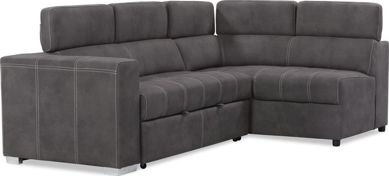 Sofa-lit sectionnel de droite Drake 3 pièces en tissu de suédine avec pouf de rangement - gris ciment