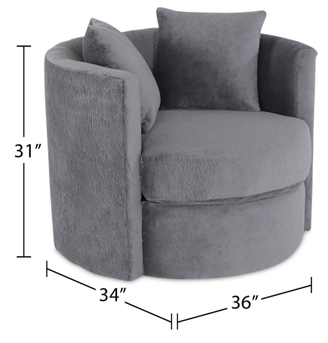 Fauteuil d’appoint pivotant Cuddler Petite de 36 po fabriqué au Canada en tissu de chenille - gris Plush Thunder