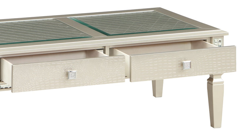 Table à café somptueuse Tyra de 48 po avec rangement - champagne  