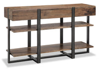 Table de salon moderne Manchester de 54 po avec rangement et tablette - bois brun avec base en fer
