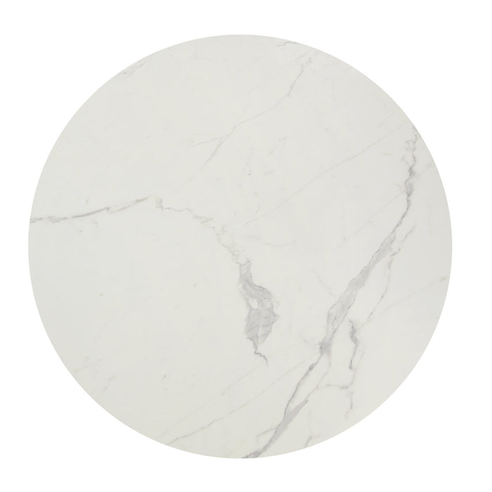 Table de salle à manger ronde Verona de 42 po (L) en métal avec dessus en marbre synthétique et base géométrique - blanche