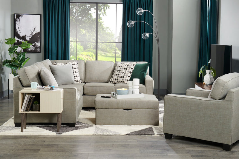 Pouf de rangement Sawyer de 40 po fabriqué au Canada en tissu d’apparence lin - gris clair