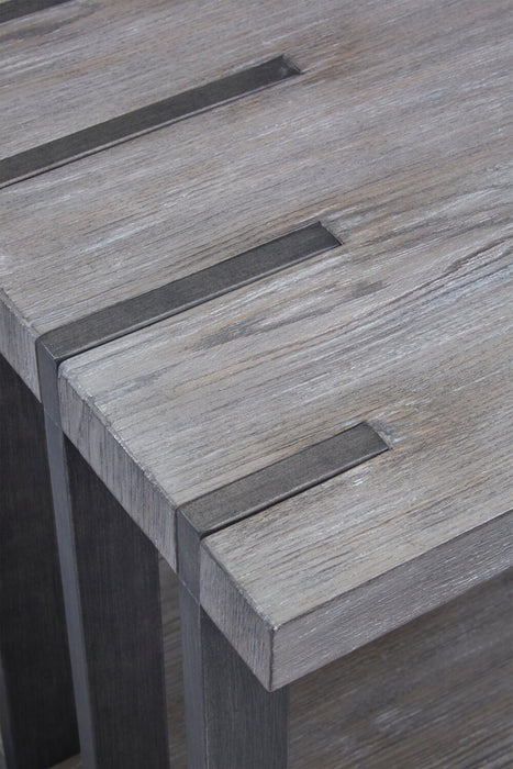 Table de bout moderne Eldridge de 24 po avec tablette - gris vieilli avec métal et bois